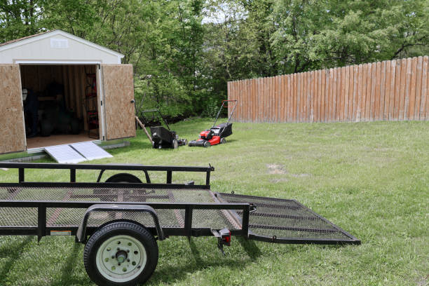 Close up of a utility trailer in a backyard