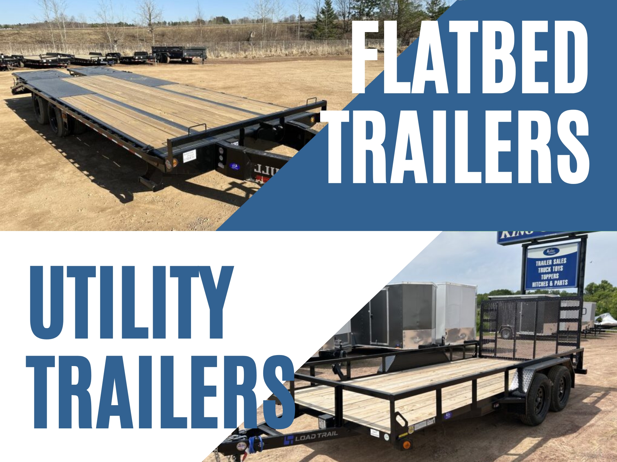 Comparison of flatbed trailers and utility trailers, highlighting key differences in design, cargo capacity, protection, and towing requirements.